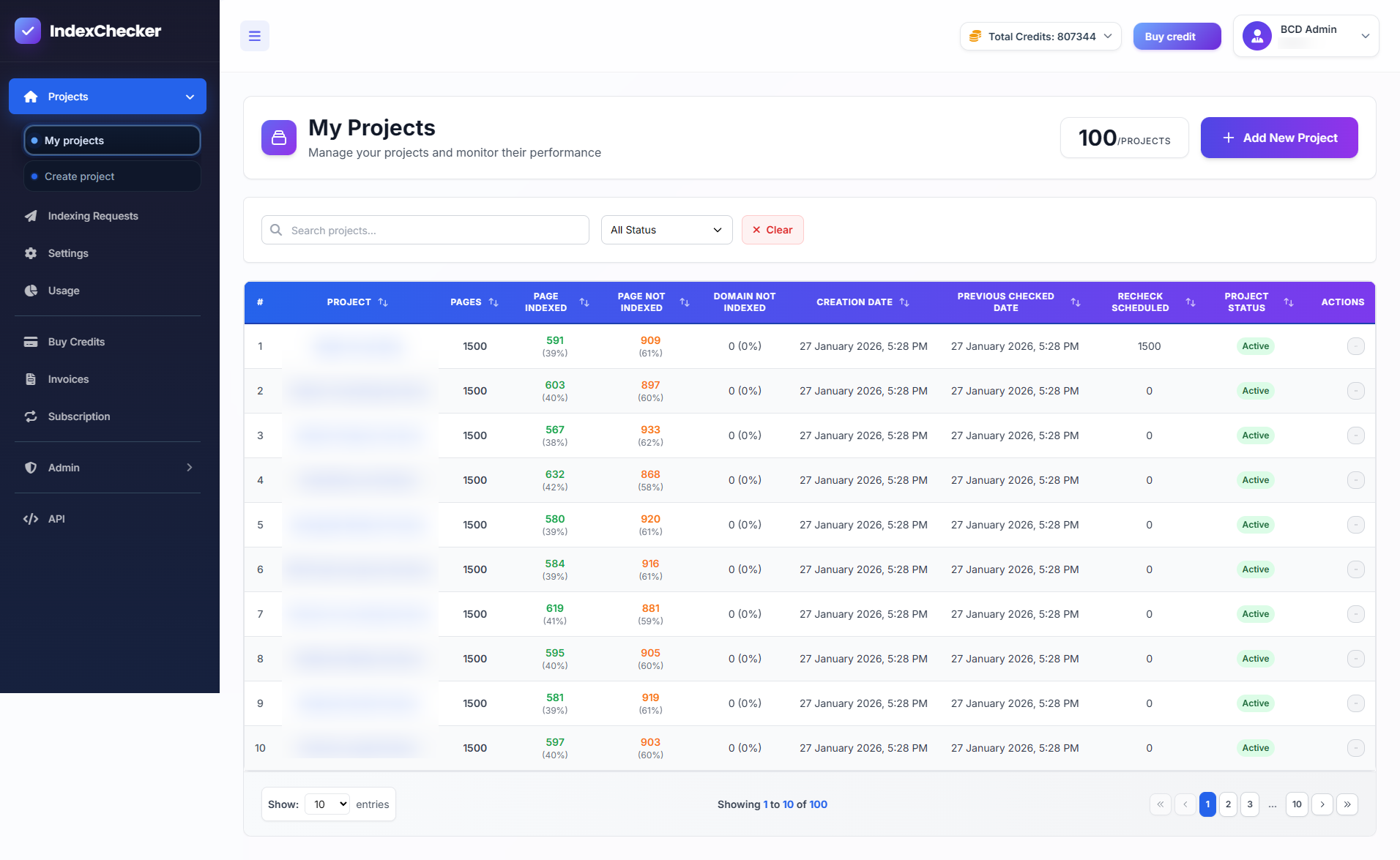 Projects dashboard screenshot placeholder