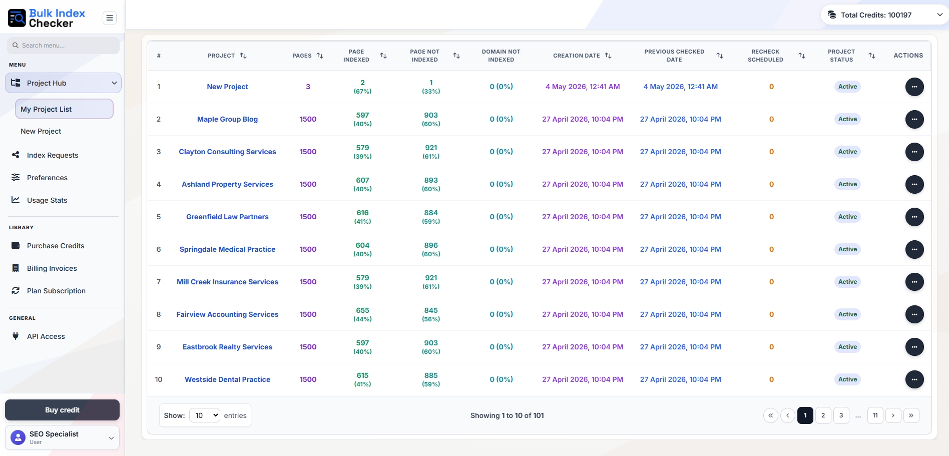 Projects dashboard screenshot placeholder