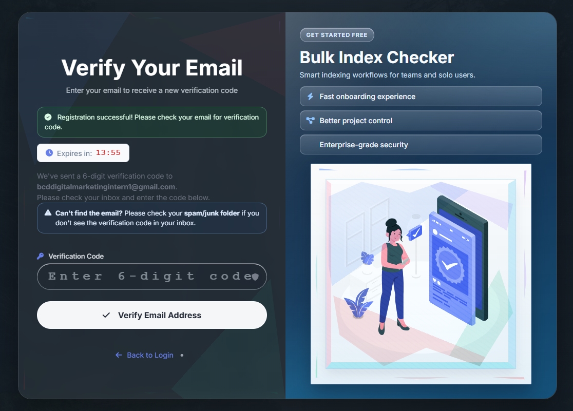 Bulk Index Checker verify your email screen